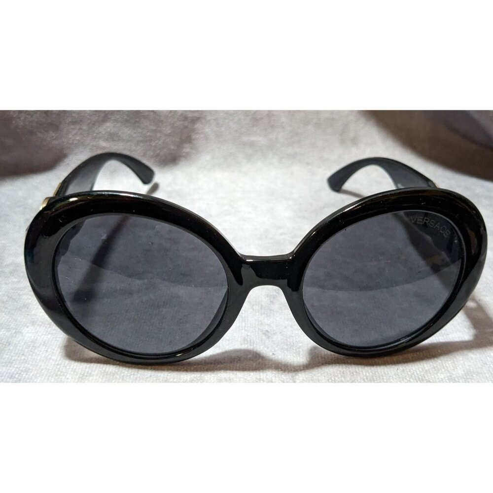 Versace Retro Black And Gold Emblem Oversized Sunglasses